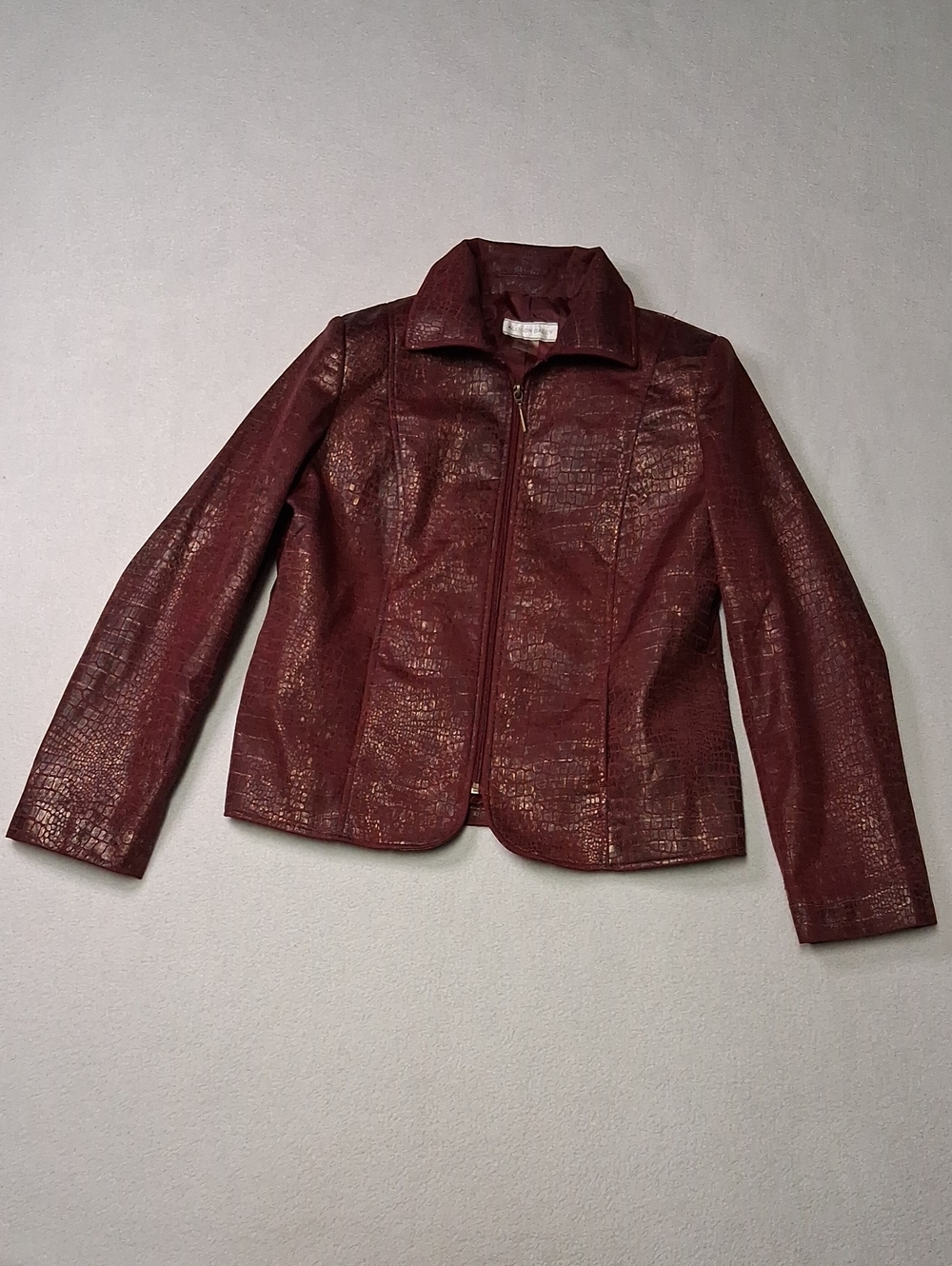 Allison Daley Maroon Gold Croc-Embossed Faux Leather Jacket